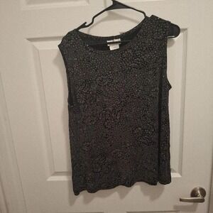 3/$15 The Travel‎ Collection 1X Gold Black Glitter Shimmer Floral Sleeveless Top